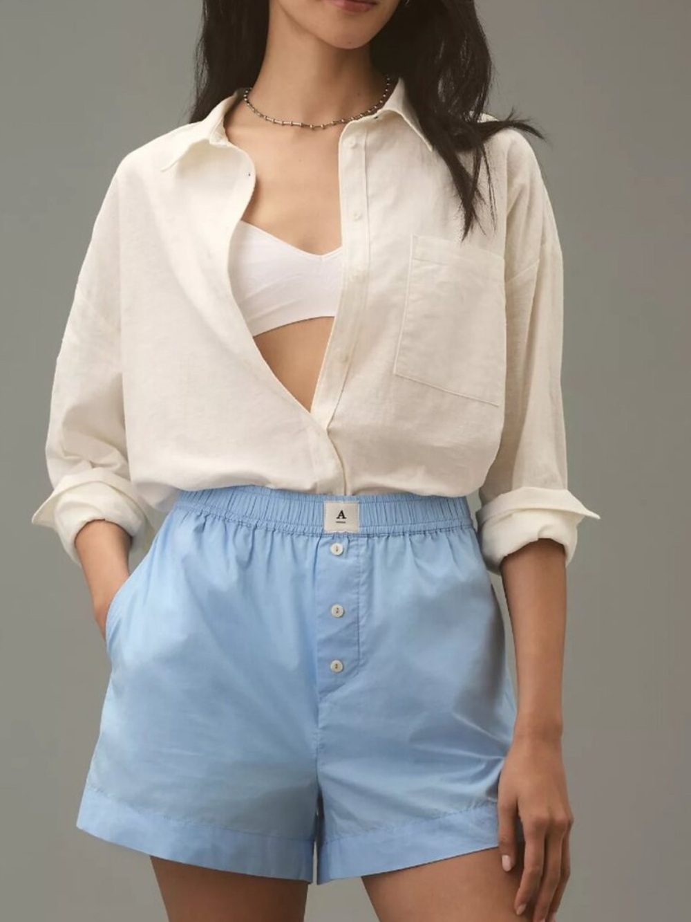 Anthropologie WREN BOXER SHORTS pale blue size L - Picture 2 of 10